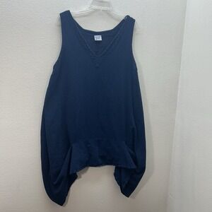 Oh My Gauze Top OS Tunic Asymmetrical Hem Flowy Lagenlook Navy Blue High Low